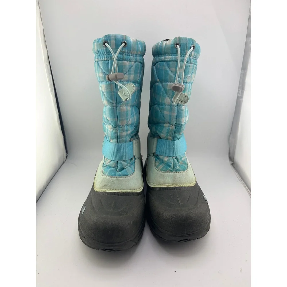 The North Face Girls Blue Plaid Quilted Winter Snow Boots Size 2 APJU RC0 TB1Y